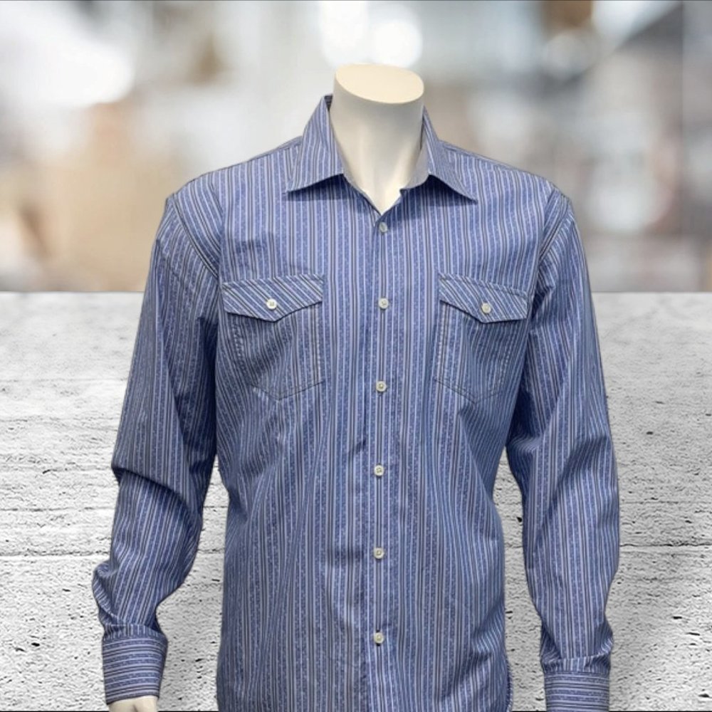 Blue Pronto Uomo Stripe Western Retro Shirt XL